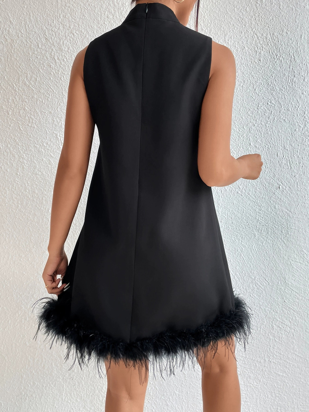 ZARA Mock Neck Sleeveless Raw Hem A-Line Mini Dress Flattering - Picture 2 of 6